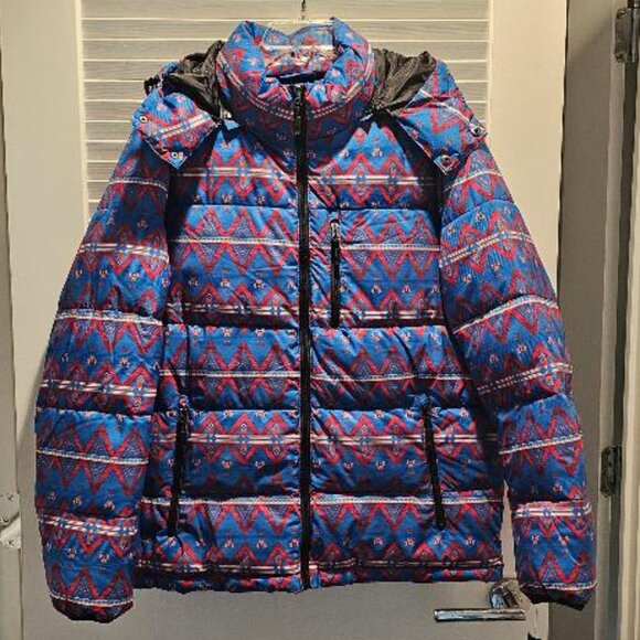 CLUB ROOM Men's Hooded Puffer Jacket - Blue Aztec - Medium - NWT - Picture 2 of 8